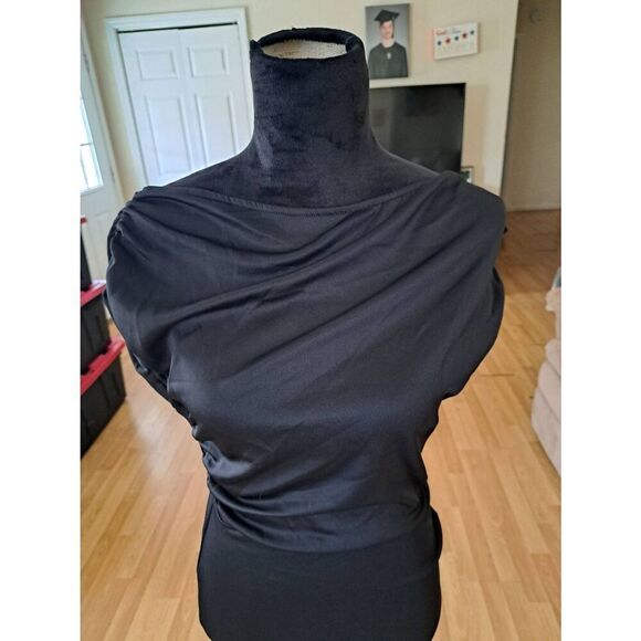 New Small Black Maxi Short Sleeve Special Occasion Wedding Cruise Evening Dress - Picture 2 of 4